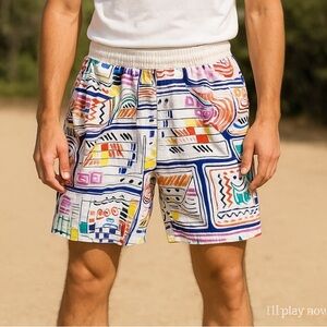 Vintage 90s Bold Spirit Geometric Print Shorts Unisex Large 28-36 Beachwear